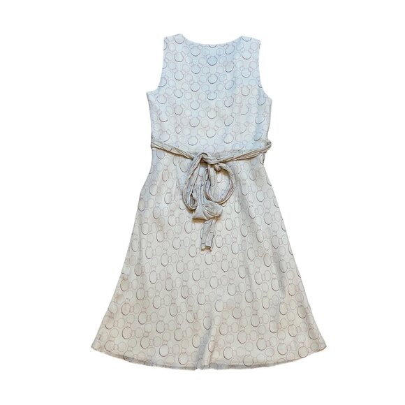 Y2K Ann Taylor Silk Beige & Red Circle Print Sleeveless Dress With Tie Waist Siz - Picture 2 of 7